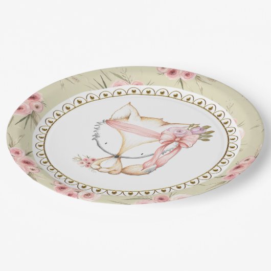 ガールキツネベビーシャワー紙プレート ペーパープレート (アングル)