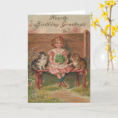 ガールキャットキットンフラワーズ誕生日 カード (黄色い花)