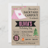 ガールキャンプアウト誕生日招待状バックヤードキャンピング 招待状 (正面)