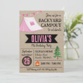 ガールキャンプアウト誕生日招待状バックヤードキャンピング 招待状 (スタンド正面)