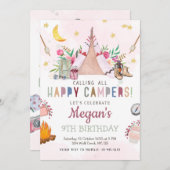 ガールキャンプパーティの招待状キャンプアウト誕生日 プログラム (正面/裏面)