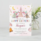 ガールキャンプパーティの招待状キャンプアウト誕生日 プログラム (スタンド正面)