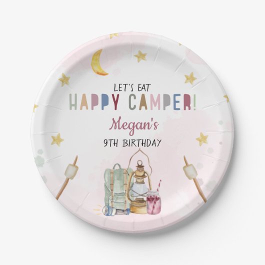 ガールキャンプパーティープレートキャンプアウト誕生日 ペーパープレート (正面)