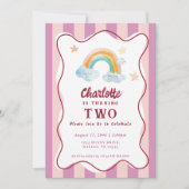 ガールキュートパープルウォーターカラーレインボーベビー誕生日 招待状 (正面)