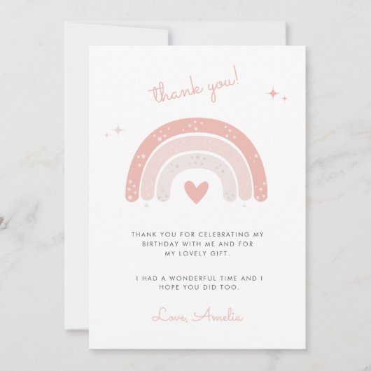 ガールキュートピンクレインボーウォーターカラー誕生日 サンキューカード (正面)