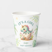 ガールキュートピンク恐竜ベビーシャワー紙カップ 紙コップ (裏面)