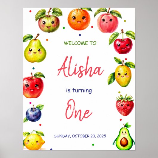 ガールキュートフルーツ誕生日ウェルカムサイン ポスター (正面)