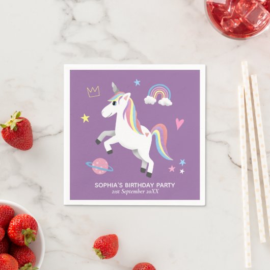ガールキュートマジカルパープルユニコーン子供の誕生日 スタンダードカクテルナプキン (インサイチュ)