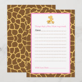 ガールキリンアドバイスリスト新しいママ赤ちゃんシャワー 招待状 (正面/裏面)