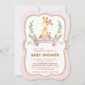 ガールキリンベイビーシャワーピンク&金ゴールド招待状 招待状 (正面)