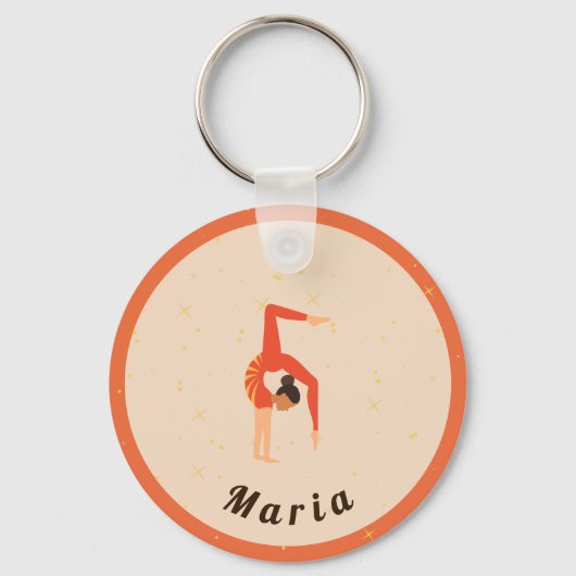 ガールギムナスト体操オレンジスパークルスポーツテーマ キーホルダー (正面)
