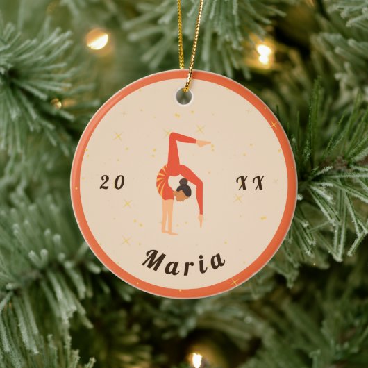 ガールギムナスト体操オレンジレオタード&スパークル セラミックオーナメント (ツリー)