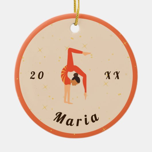 ガールギムナスト体操オレンジレオタード&スパークル セラミックオーナメント (正面)