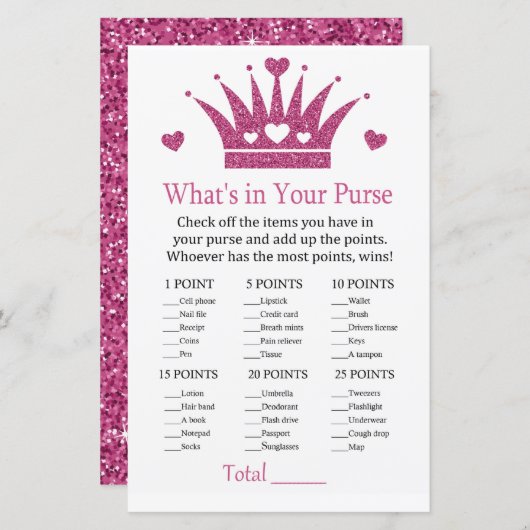 ガールクラウンあなたの財布ゲームのベビーシャワーの中に何がある (正面/裏面)