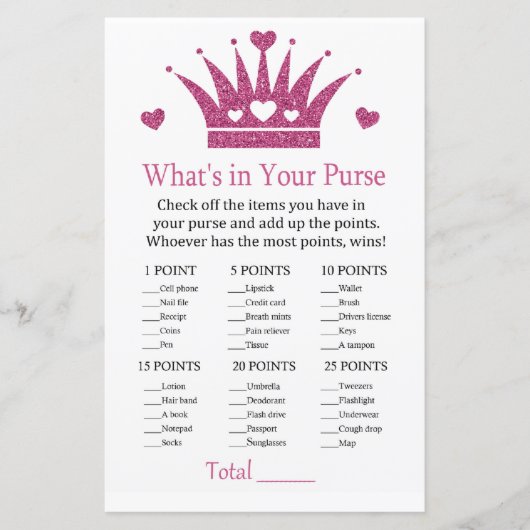 ガールクラウンあなたの財布ゲームのベビーシャワーの中に何がある (正面)