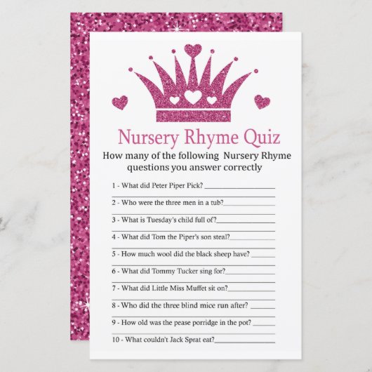 ガールクラウン子供部屋ライムクイズベビーシャワーゲーム (正面/裏面)