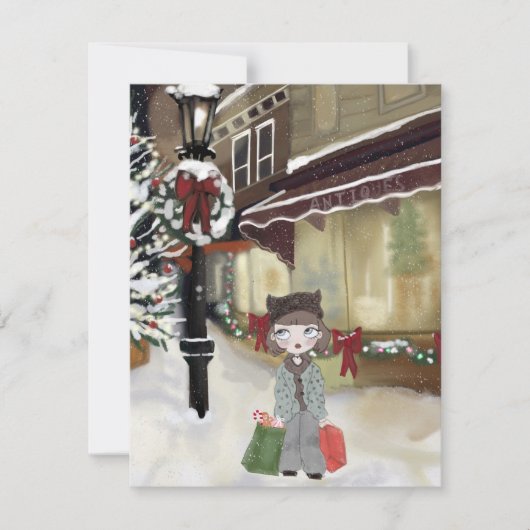 ガールクリスマスショッピングノートカード ノートカード (正面)