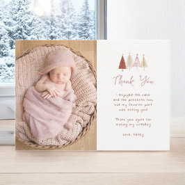 ガールクリスマスツリー誕生日写真サンキューカード 招待状