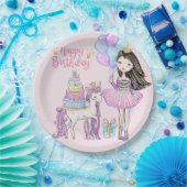 ガールクールアンドユニコーンプリンセスモダン誕生日 ペーパープレート (パーティー)