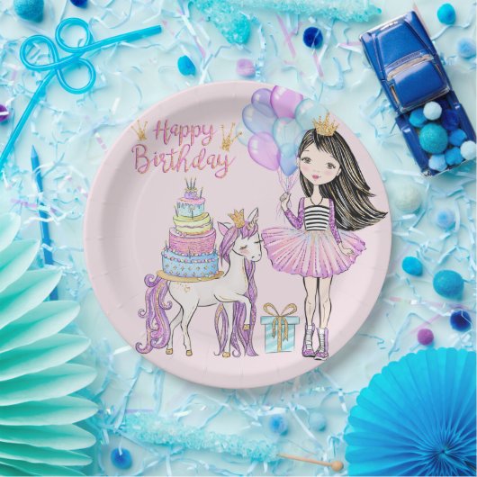 ガールクールアンドユニコーンプリンセスモダン誕生日 ペーパープレート (パーティー)