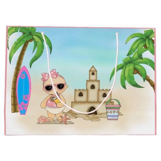 ガールクールビーチベビーとサンドキャッスルアンドサーフボード ラージペーパーバッグ (裏面)
