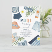 ガールクールプールパーティー誕生日招待状 招待状 (スタンド正面)