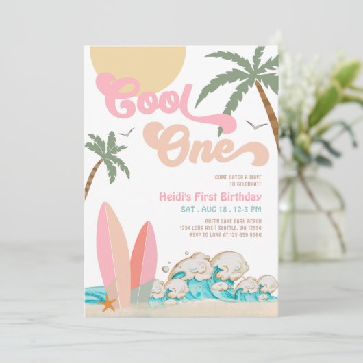 ガールクールワンサーフィン1st誕生日ビーチパーティー 招待状 (スタンド正面)