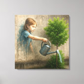 ガールグラフィティ市の木に水をやる キャンバスプリント (正面)
