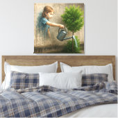 ガールグラフィティ市の木に水をやる キャンバスプリント (インサイチュ (寝室))