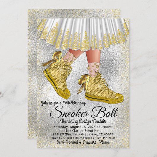 ガールグラムスニーカーボール誕生日パーティーへの招待 招待状 (正面/裏面)