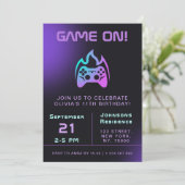 ガールゲーマーバースデーパーティネオンビデオゲームテーマ 招待状 (スタンド正面)