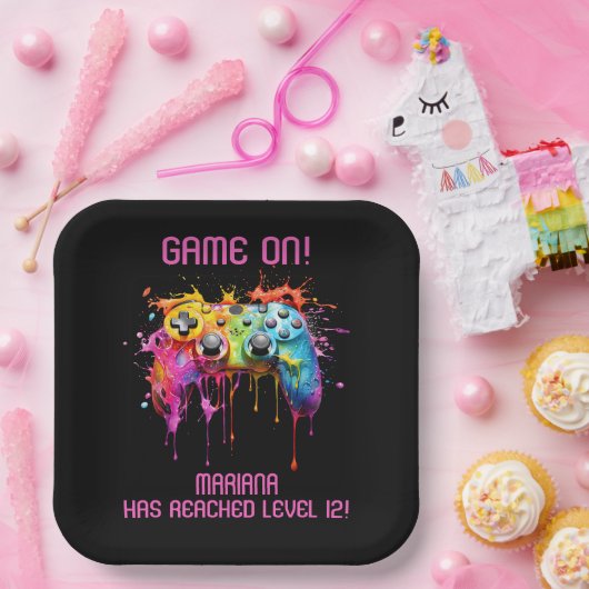 ガールゲーマーピンクビデオゲームパーティー ペーパープレート (パーティー)