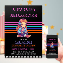 ガールゲームのビデオゲームレベルアップ誕生日 招待状