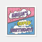 ガールコミックブックスタイルスーパーヒーローハッピーバースデー スタンダードカクテルナプキン (正面)