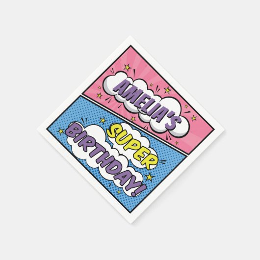 ガールコミックブックスタイルスーパーヒーローハッピーバースデー スタンダードカクテルナプキン (角)