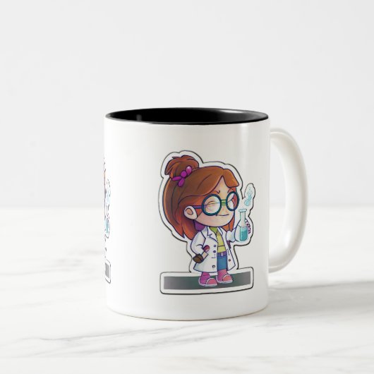 ガールサイエンティストのステッカーアート2トーンマグカップ、11オズ ツートーンマグカップ (正面右)
