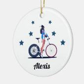 ガールサイクリストサイクリング自転車キッズネームスターズ セラミックオーナメント (左)