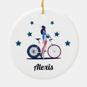 ガールサイクリストサイクリング自転車キッズネームスターズ セラミックオーナメント (裏面)