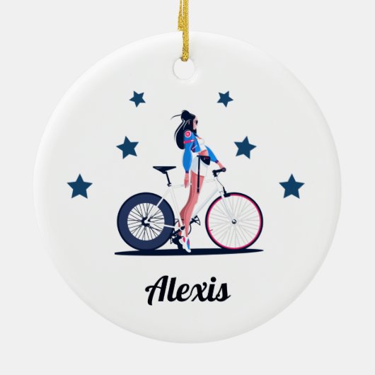 ガールサイクリストサイクリング自転車キッズネームスターズ セラミックオーナメント (裏面)