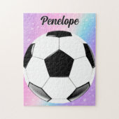 ガールサッカーボールパステルスターパーソナライズされたズ名 ジグソーパズル (縦)