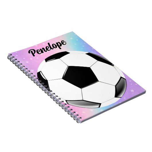 ガールサッカーボールパステルスターパーソナライズされたズ名 ノートブック (右側)