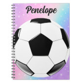 ガールサッカーボールパステルスターパーソナライズされたズ名 ノートブック (正面)