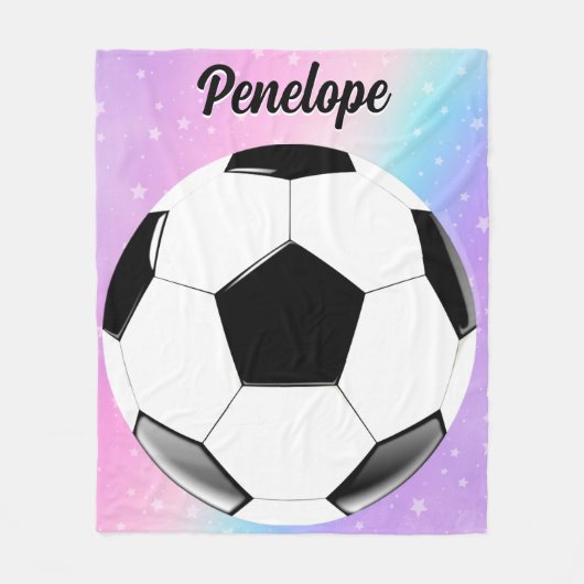 ガールサッカーボールパステルスターパーソナライズされたズ名 フリースブランケット (正面)
