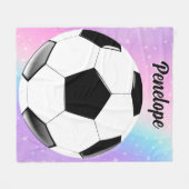 ガールサッカーボールパステルスターパーソナライズされたズ名 フリースブランケット (正面(横))