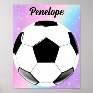 ガールサッカーボールパステルスターパーソナライズされたズ名 ポスター