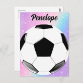 ガールサッカーボールパステルスターパーソナライズされたズ名 ポストカード (正面/裏面)