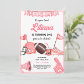 ガールサッカーボールファースト誕生日招待状 招待状 (スタンド正面)