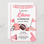 ガールサッカーボールファースト誕生日招待状 招待状 (正面/裏面)