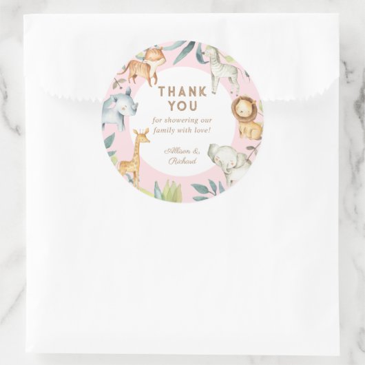 ガールサファリの動物ボホボヘミアンベビーシャワー ラウンドシール (バッグ)