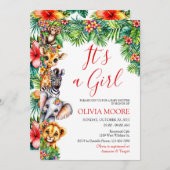 ガールサファリの赤ちゃんシャワー 招待状 (正面/裏面)